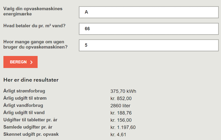 Beregn besparelse på opvaskemaskine