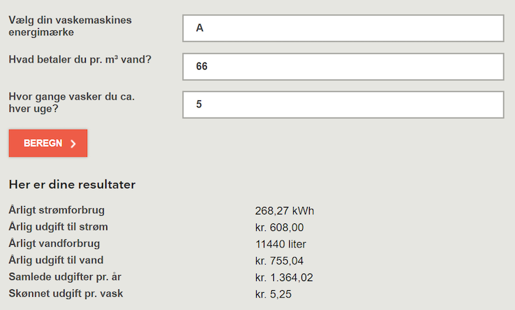 Vaskemaskine beregner